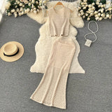 Zingj And Summer Pure Desire Gentle Wind Temperament Suit Female Hollow Out Sleeveless Short Vest Fishtail Skirt Two
