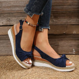 Women's Sandals Fish Mouth Bows Buckle Fashion Sandals Slopes And Thick-Soled Beach Women's