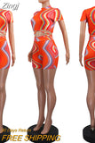 New Chic Multicolor Print Shorts Set Two-Piece Suits Womens Summer Skinny Party Club Overalls Bandage Matching