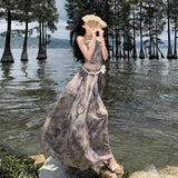 Zingj Senior Sense Two-Piece Tie-Dye Wipe Chest Vest Top Women's New Summer High-Waist A-Line Skirt