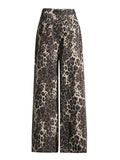 Wind Set Straight Trousers 2025 New Mid-Rise Wide Leg Hole Design Leopard-Print Jeans Women Autumn And