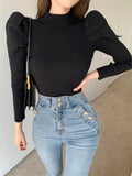 Turtleneck Thick Jumper Knitted Women Sweater Casual Lady Winter Fashion Puff Long Sleeves Elastic Warm Pullovers