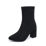 Large-Size High-Heeling Short-Sleesize Boots Women's Elastic Cloth Velvet With Coarse And Pointed Bare
