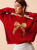 And Winter New Sweater Loose Beads Embroidered Bow Long-Sleeved Collar Collar Coat Women's
