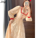 Elegant Sweet Dress Women 2022 Autumn Korean Party Long Sleeve Fairy Dress Female Court Retro Button Chic Casual