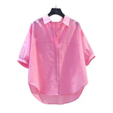 Shirt Women's Short Sleeves 2025 Summer New Korean Version Of The Collar Loose Thin Lazy Style Design Blouse