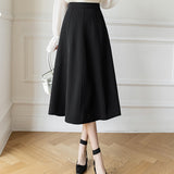 Women's Skirt 2023 Spring Women High Waist Solid Vintage Girl's Waist Down Skirt Knee-length A-line Fashion Thin Skirt for