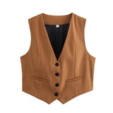 Women's Retro Solid Color Candy Color V-Neck Short Suit Vest / Horse Clip
