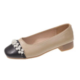 Fragrant Style Single Shoes Women 2025 New Fashion Comfortable Square Shoes Shallow Pearl Coarse French Single