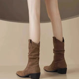Boots Frosted Folding Pile Boots Women Spring And Autumn New Fashion Sexy Coarse And Pointed West Boots