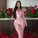 Zingj Women's Autumn / Winter New U Collar Long Sleeve Sexy Lace Elastic Jumpsuit Female