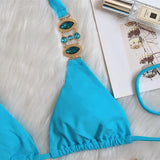 Zingj New Swimsuit Crystal Diamond Swimsuit Sexy Swimsuit Solid Color Strap Metal Chain Accessories