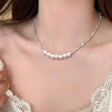 Galaxy Silver Pearl Necklace-Outfit