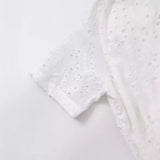New Fashion Collar Short Sleeves Pure White Embroidered Shirt Dress Women
