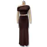 Spring And Summer New Women's Solid Color Tie With Slanted Shoulder Dress Open Skirt Dress