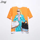 Women Fashion Contrast Color Beauty Print Casual T Shirt Female Basic O Neck Short Sleeve Chic Streetwear Tops