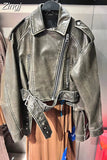 Spring Autumn Cool Short Loose Pu Leather Biker Jacket Women Zipper Blet Retro Female European Fashion Streetwear