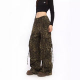 Zingj Leopard Print Color Overalls Wide Leg Pants Female Early Spring Hot Girl Design Sense Loose High Waist Show Thin Casual