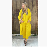 Explosion Of Women's Summer Pocket V-Neck 2 Sets Of Solid Color Loose Women's