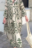 Dresses Women Summer Long Sleeve Pleated Boho Print Dress Ladies Fashion Vintage Boho Beach Maxi Dresses
