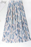 Women 2023 High Waist Floral Print Mid Calf Long Pleated Skirt Girls Summer Vintage Elegant Chiffon Midi