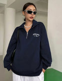 Women's Casual Half-Zip Embroidery Loose Long-Sleeved