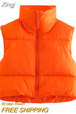 Women's Winter Crop Vest Zip Up Stand Collar Sleeveless Cropped Puffer Vest Lightweight Padded Gilet Warm