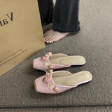 Women 2025 Spring New Flat Bottomed Fairy Wind Single Shoes Wearing Cold And Dragging Pink Muller Women's