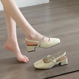 Bottom Low-Heeled Sandals Women 2025 Spring And Summer New French Fashion Water Drill With Shallow Mouth Square Single
