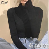 Sleeve T-shirts Women Solid Simple Basic All-match Korean Trendy Womens Tops Daily Soft Autumn Popular Ladies Clothing