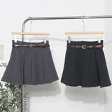 College Style Gray Half Skirt Short Skirt Small High-Waist A-Word Skirt Jk Skirt With Belt