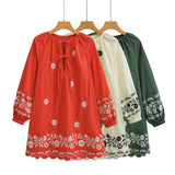 Women's New Flower Embroidery Casual Sleeve Dress