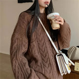 Solid Color Cable Knit Pullover Sweater-Outfit