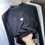 Zingj Waxy Elastic Double-Sided German Velvet Bottom Shirt Female Slim Slim Love Half High Collar With Long-Sleeved T Shirt Jacket