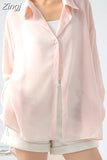 Green Transparent Shirts For Women Summer Chiffon Loose Long Sunscreen Shirts Oversize Thin White Shirt Outerwear