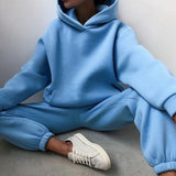 Women's Pure Color Casual Fashion Trousers Thick Sports Hoodie Set