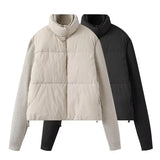 New Women's Fashion Splicing Long Sleeve Warm Cotton Jacket