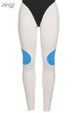 Contrast Color Patchwork Skinny Trousers Women 2023New Spring High Waist Sporty Pant Hipster Wild Bottoms