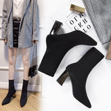 Women's Black Warm Boots Comfortable Fashion Pointed High Heels Women's Casual Coarse Heel Single