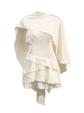 Temperament Light Luxury Lady Style Short Dress 2025 Autumn Shawl Ribbon Bare Back Sexy Slimming Dress Female