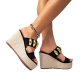 Women's Thick-Soled Shoes Heel Sandals Black Metal Decorative Sandals Elegant Simple Pedal Sandals Casual