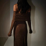Women's New Luxury Out-Shoulder Long-Sleeved Body Drilled Noble
