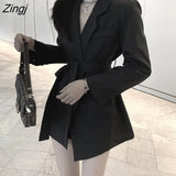 Slim Blazers Women New Spring with Belt Simple Office Lady Elegant Streetwear All-match Casual Korean Style Outwear