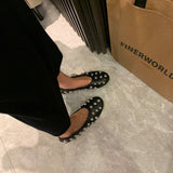New Women's Shoes Black Rivet Decoration Flat Shoes Shallow Comfortable Sleeve Lazy Single