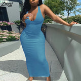 Women Close-fitting Sexy Ribbed Summer Sundress Solid Color Sleeveless Bodycon Long Dress