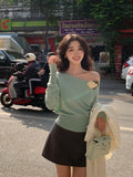 Xixi 2025 Spring New Ins Temperament Shoulder Wool Bottom Shirt Long-Sleeved Knitwear Women's Top
