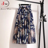Women Summer Floral Print Chiffon Girls Spring Korean A-Line High Waist Ladies Elegant Office Holiday Midi
