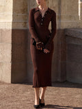 And Winter French Color Repair Knitted Dress Long Dress Elegant Women's