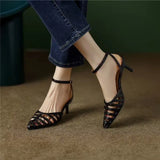 Pointed Sandals Women Summer Niche Design Bun Buckle Knitting Style Roman Fine Heels High Heels