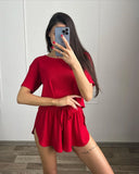 Zingj Women's Spring And Summer Fashion Short Round Collar T-Shirt Jacket Shorts Two Sets Of
